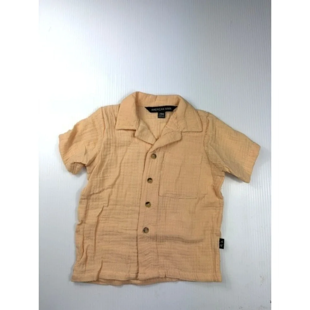 American Hawk Boys 2 Piece Set 12M Apricot Gauze Cotton Shirt Shorts Outfit‎